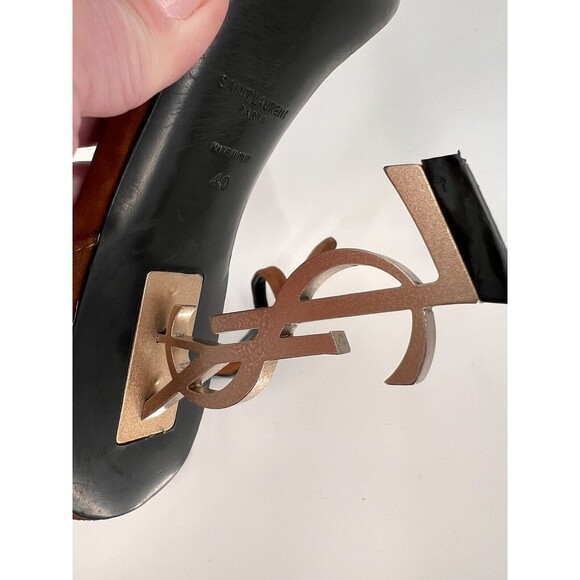 YSL- Saint Laurent Opyum Brown Suede Ankle Clasp 4 inch Heels Size EU 40 US 10 - Picture 7 of 15